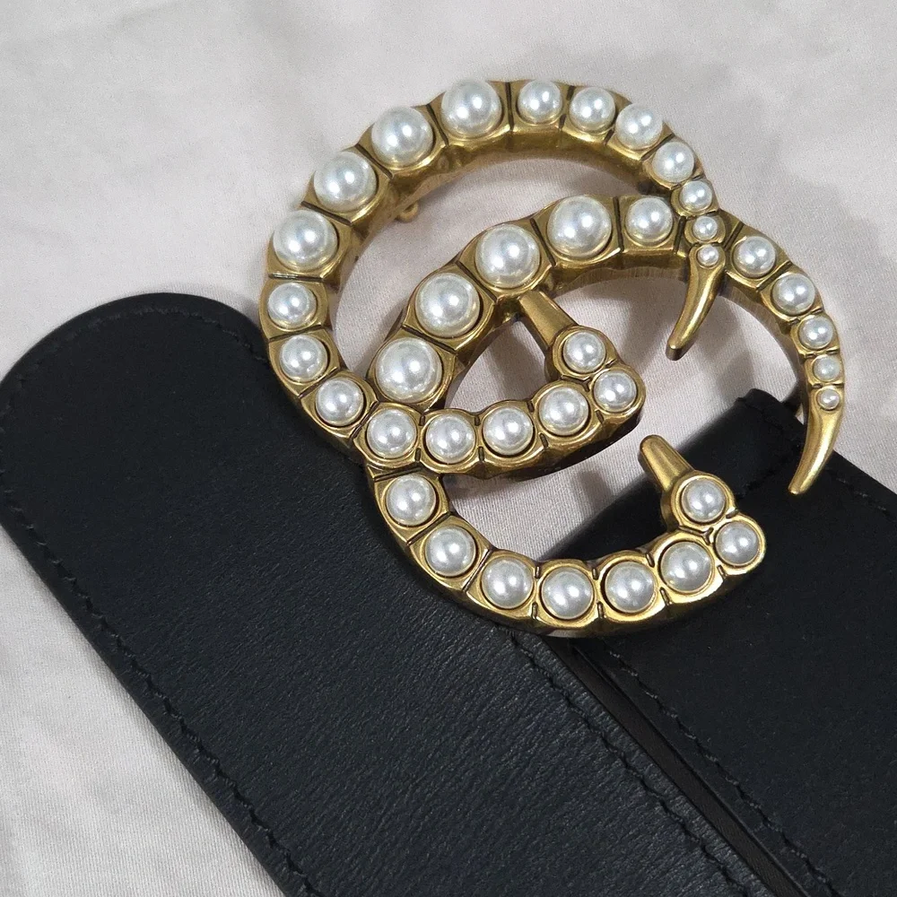 Gucci Black Marmont Pearl Belt Gold GG Buckle - Picture 6 of 14